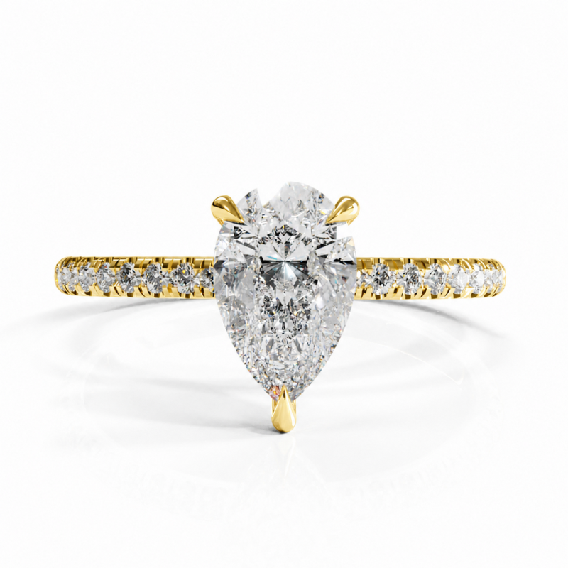 Pear Cut Moissanite Hidden Halo Pave Engagement Ring  - Image 1