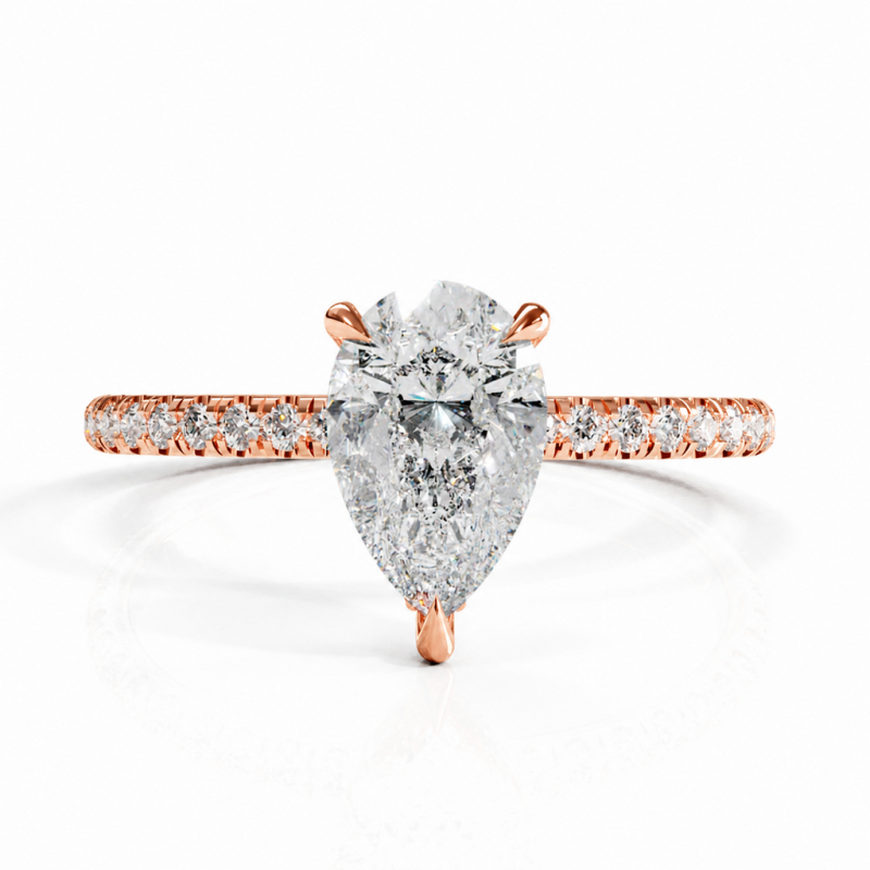 Pear Cut Moissanite Hidden Halo Pave Engagement Ring  - Image 2
