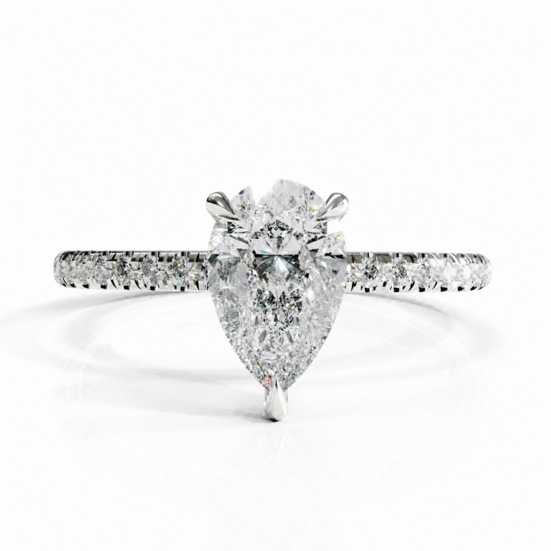 Pear Cut Moissanite Hidden Halo Pave Engagement Ring  - Image 3