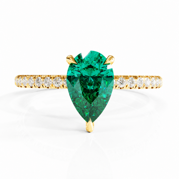Pear Cut Lab Grown Emerald Hidden Halo Pave Engagement Ring 