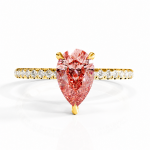 Pear Cut Lab Grown Morganite Hidden Halo Pave Engagement Ring 
