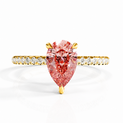 Pear Cut Lab Grown Morganite Hidden Halo Pave Engagement Ring 