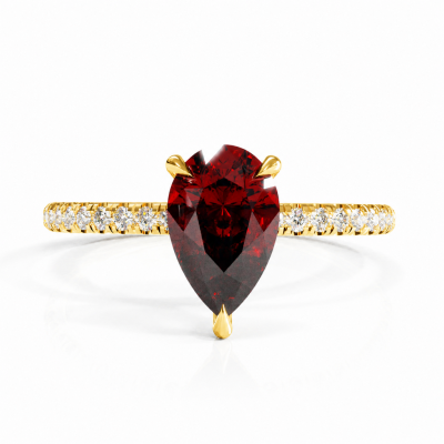 Pear Cut Lab Grown Ruby Hidden Halo Pave Engagement Ring 