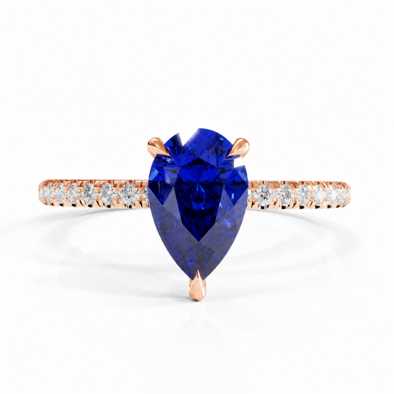 Pear Cut Lab Grown Sapphire Hidden Halo Pave Engagement Ring  - Image 2