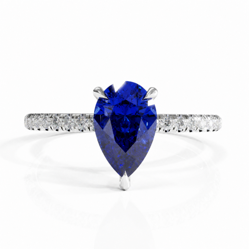 Pear Cut Lab Grown Sapphire Hidden Halo Pave Engagement Ring  - Image 3