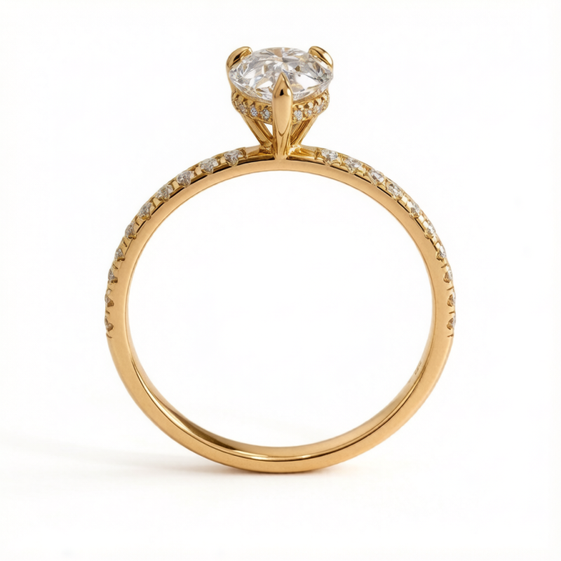 Pear Cut Moissanite Hidden Halo Pave Engagement Ring  - Image 4