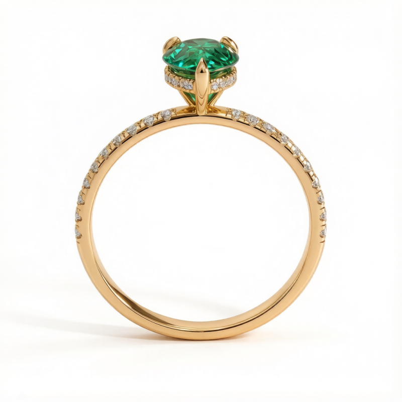 Pear Cut Lab Grown Emerald Hidden Halo Pave Engagement Ring  - Image 4
