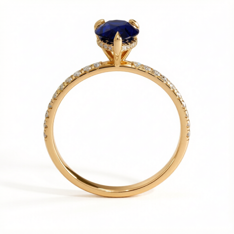Pear Cut Lab Grown Sapphire Hidden Halo Pave Engagement Ring  - Image 4