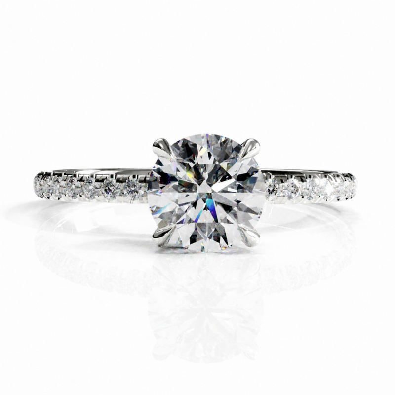 Round Cut Moissanite Hidden Halo Pave Engagement Ring  - Image 3
