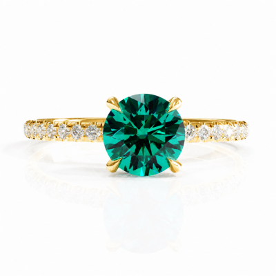 Round Cut Lab Grown Emerald Hidden Halo Pave Engagement Ring 