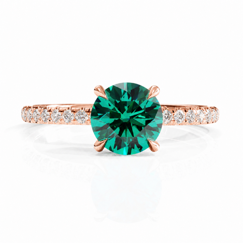Round Cut Lab Grown Emerald Hidden Halo Pave Engagement Ring  - Image 2
