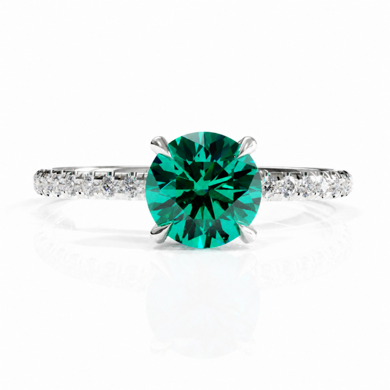 Round Cut Lab Grown Emerald Hidden Halo Pave Engagement Ring  - Image 3