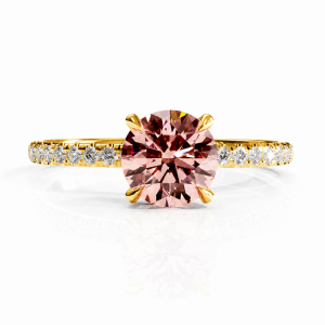 Round Cut Lab Grown Morganite Hidden Halo Pave Engagement Ring 