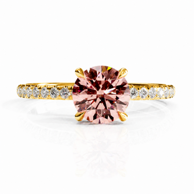Round Cut Lab Grown Morganite Hidden Halo Pave Engagement Ring 