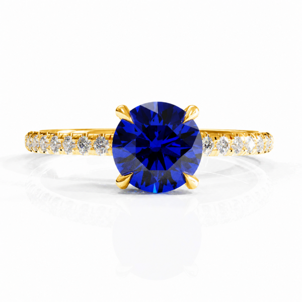 Round Cut Lab Grown Sapphire Hidden Halo Pave Engagement Ring 