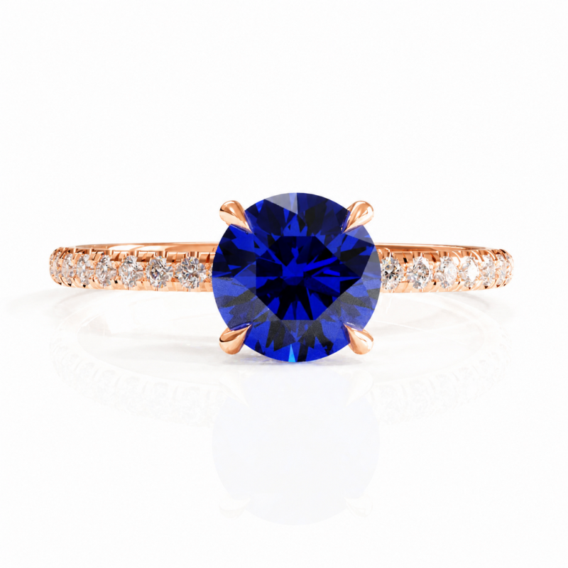 Round Cut Lab Grown Sapphire Hidden Halo Pave Engagement Ring  - Image 2