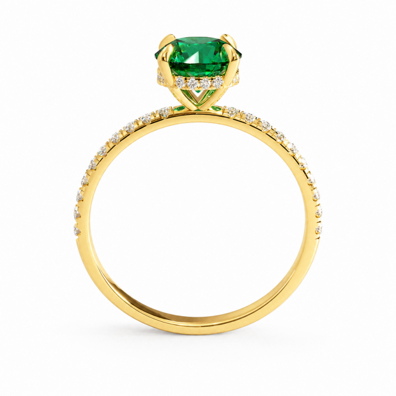 Round Cut Lab Grown Emerald Hidden Halo Pave Engagement Ring  - Image 4