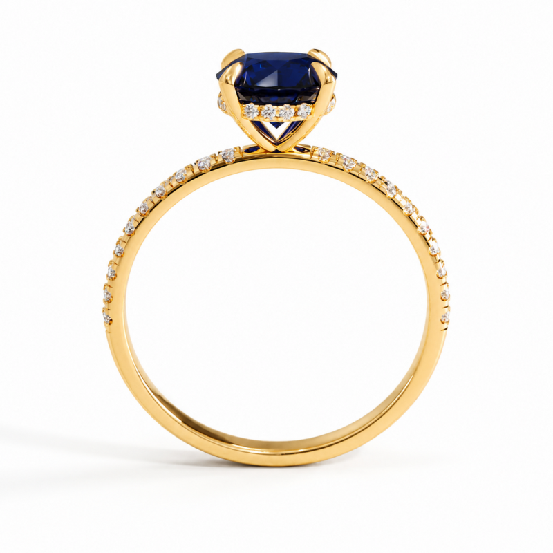 Round Cut Lab Grown Sapphire Hidden Halo Pave Engagement Ring  - Image 4
