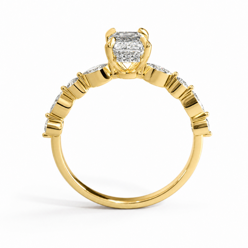 Emerald Cut Moissanite Hidden Halo Side Stone Engagement Ring - Image 4