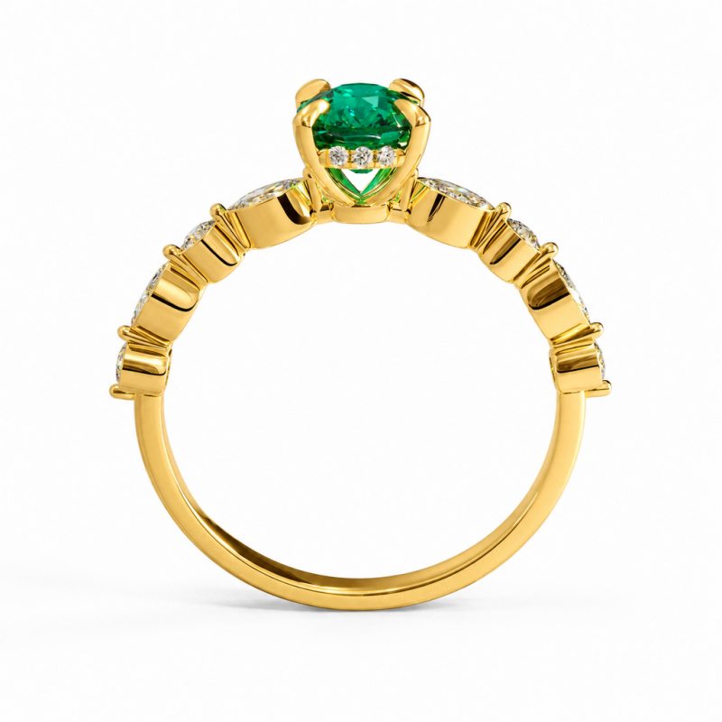 Emerald Cut Lab Grown Emerald Hidden Halo Side Stone Engagement Ring - Image 4