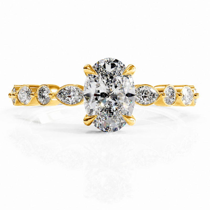 Oval Cut Moissanite Hidden Halo Side Stone Engagement Ring - Image 1