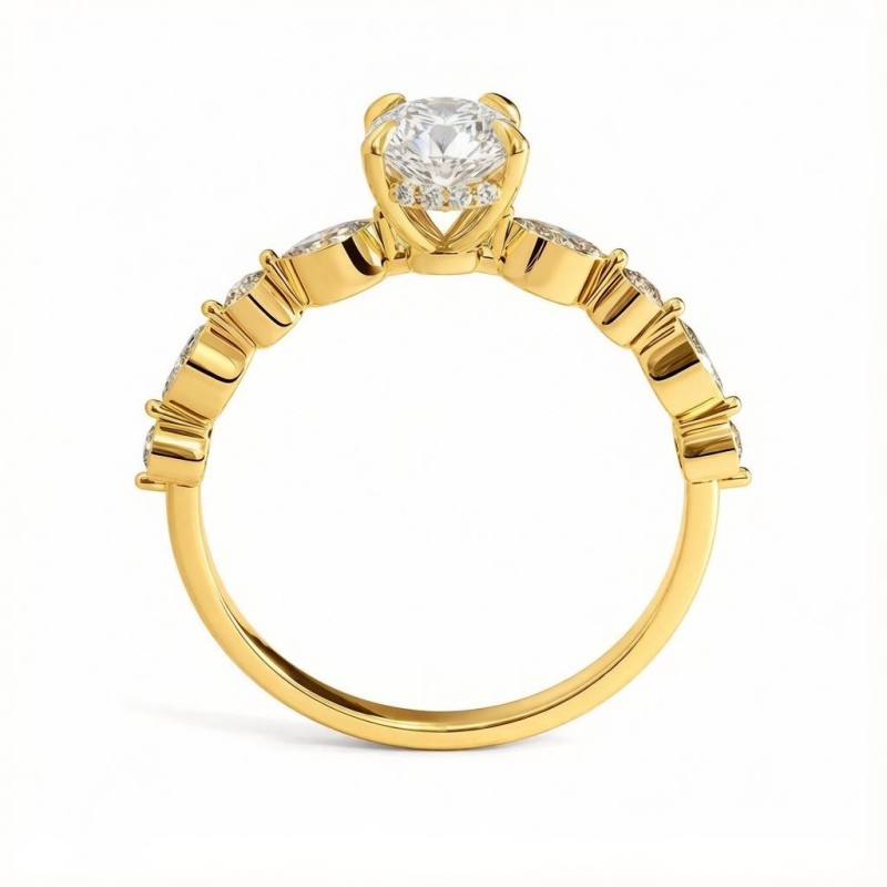Oval Cut Moissanite Hidden Halo Side Stone Engagement Ring - Image 4