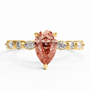 Pear Cut Lab Grown Morganite Hidden Halo Side Stone Engagement Ring