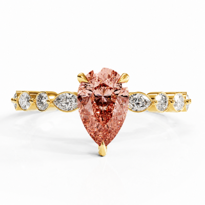 Pear Cut Lab Grown Morganite Hidden Halo Side Stone Engagement Ring