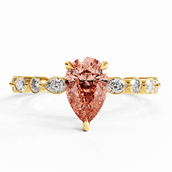 Pear Cut Lab Grown Morganite Hidden Halo Side Stone Engagement Ring