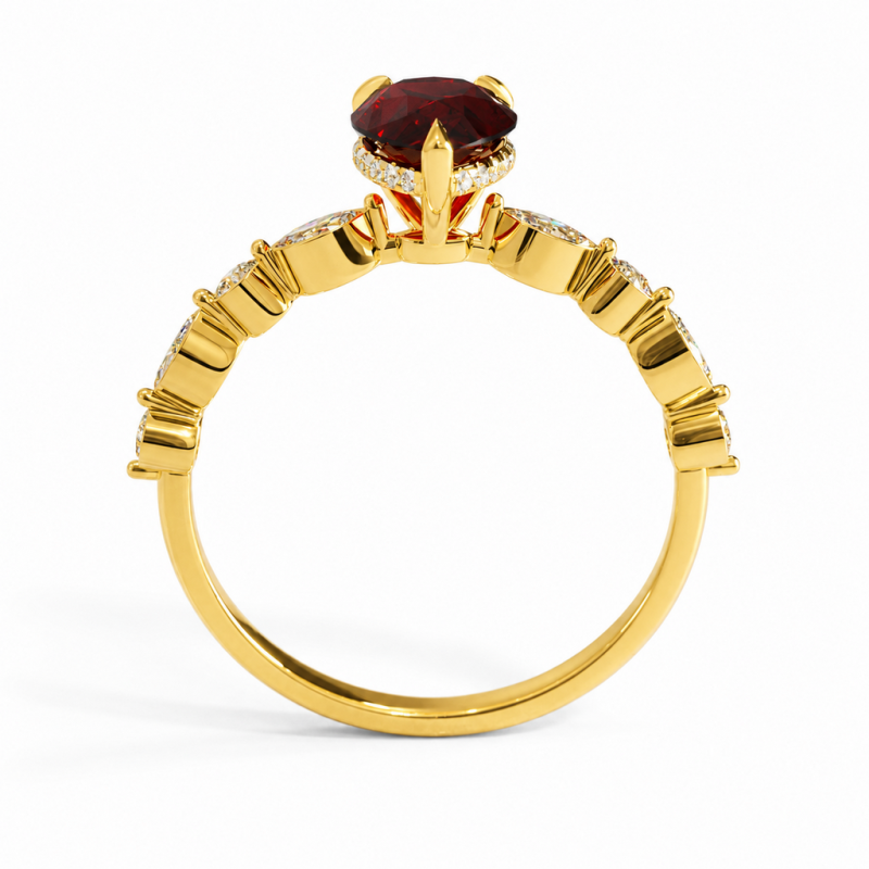 Pear Cut Lab Grown Ruby Hidden Halo Side Stone Engagement Ring - Image 4