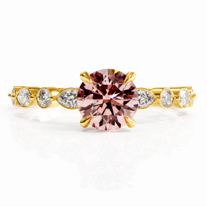 Round Cut Lab Grown Morganite Hidden Halo Side Stone Engagement Ring