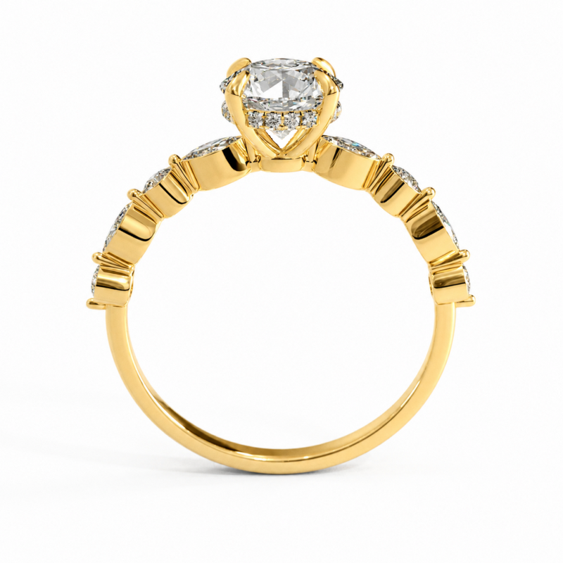 Round Cut Moissanite Hidden Halo Side Stone Engagement Ring - Image 4