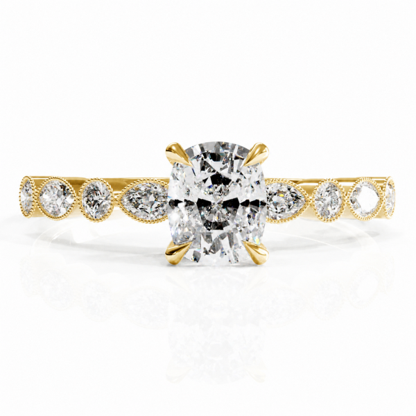 Elongated Cushion Cut Moissanite Hidden Halo Side Stone Engagement Ring
