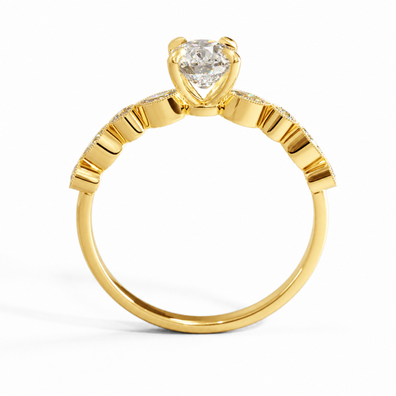 Elongated Cushion Cut Moissanite Hidden Halo Side Stone Engagement Ring - Image 4