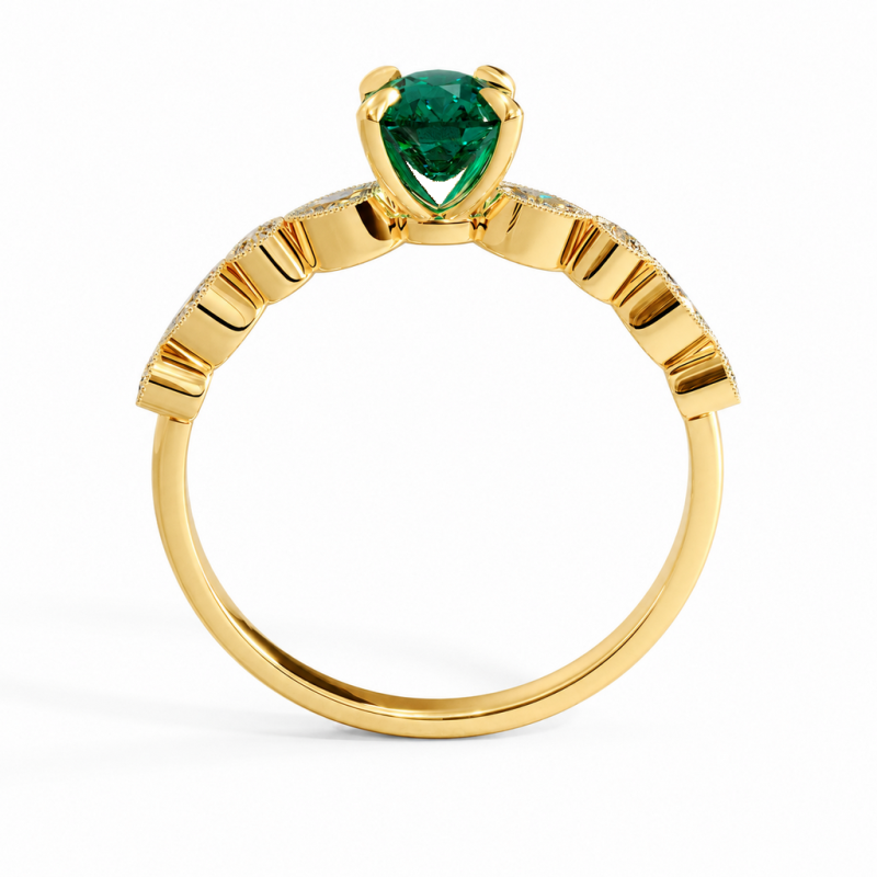 Elongated Cushion Cut Lab Grown Emerald Hidden Halo Side Stone Engagement Ring - Image 4