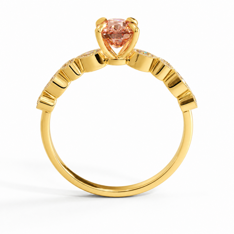 Elongated Cushion Cut Lab Grown Morganite Hidden Halo Side Stone Engagement Ring - Image 4