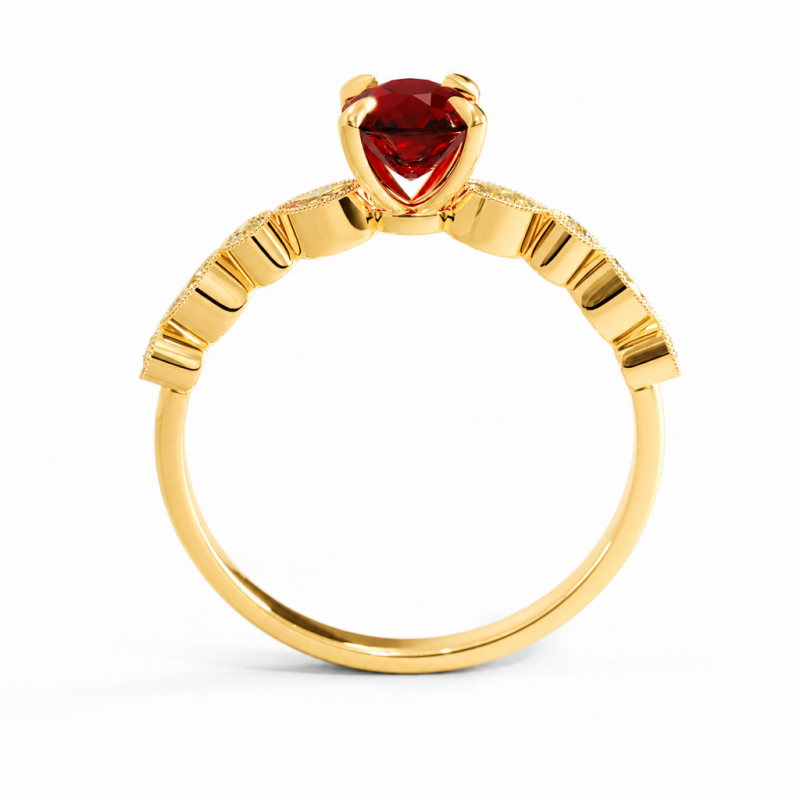 Elongated Cushion Cut Lab Grown Ruby Hidden Halo Side Stone Engagement Ring - Image 4