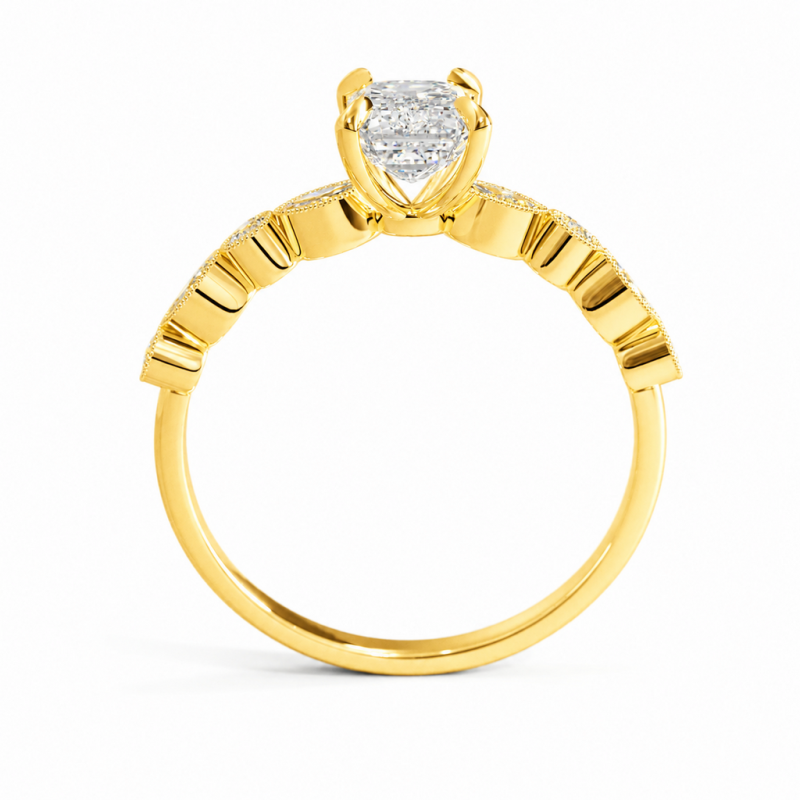 Emerald Cut Moissanite Hidden Halo Side Stone Engagement Ring - Image 4