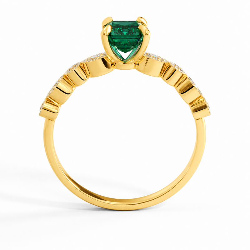Emerald Cut Lab Grown Emerald Hidden Halo Side Stone Engagement Ring - Image 4