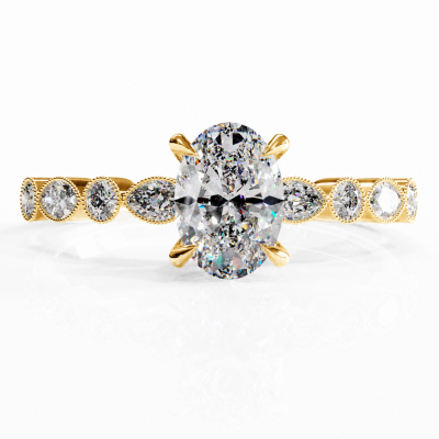 Oval Cut Moissanite Hidden Halo Side Stone Engagement Ring