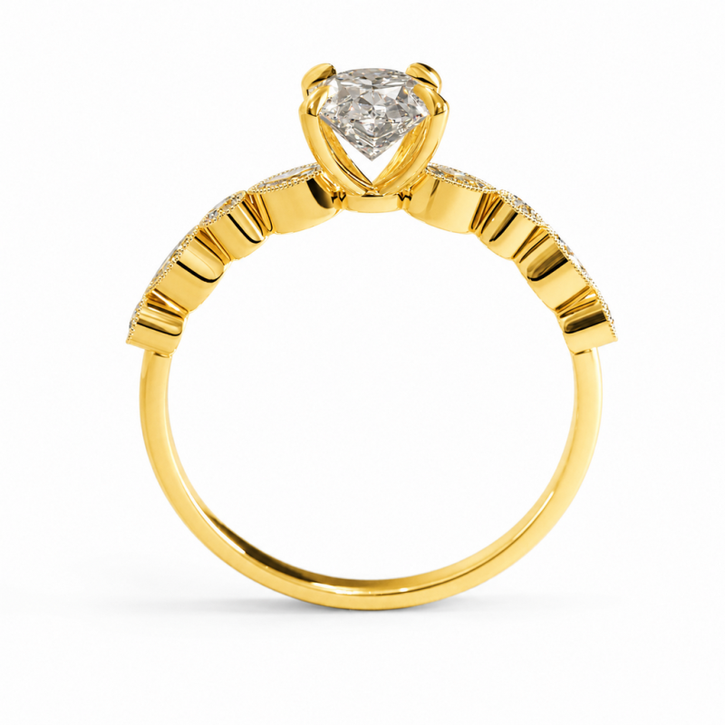 Oval Cut Moissanite Hidden Halo Side Stone Engagement Ring - Image 4
