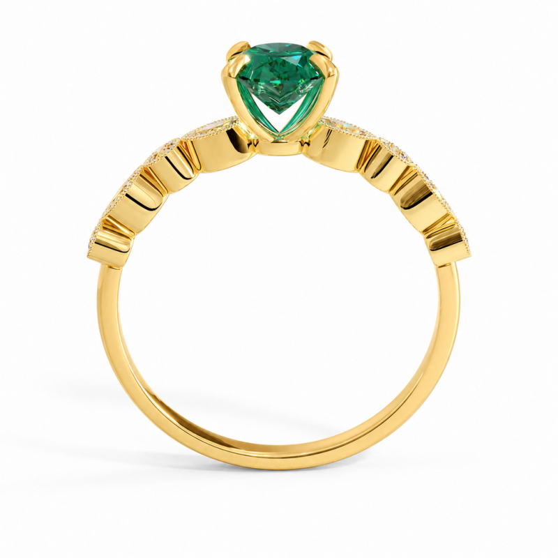 Oval Cut Lab Grown Emerald Hidden Halo Side Stone Engagement Ring - Image 4