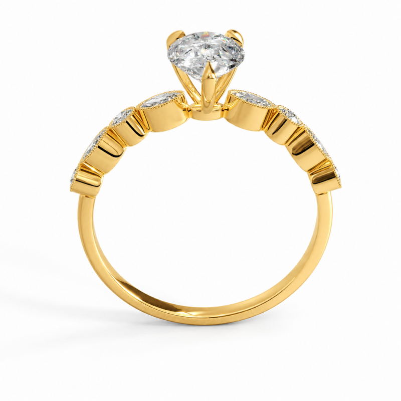 Pear Cut Moissanite Hidden Halo Side Stone Engagement Ring - Image 4