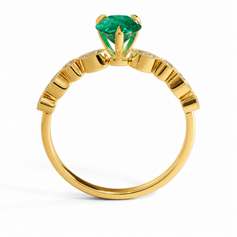 Pear Cut Lab Grown Emerald Hidden Halo Side Stone Engagement Ring - Image 4