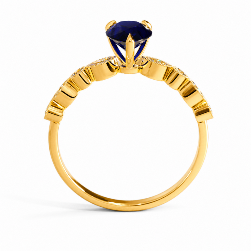 Pear Cut Lab Grown Sapphire Hidden Halo Side Stone Engagement Ring - Image 4