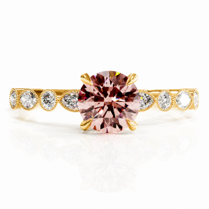Round Cut Lab Grown Morganite Hidden Halo Side Stone Engagement Ring