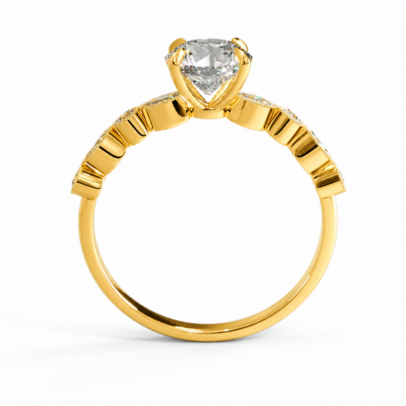 Round Cut Moissanite Hidden Halo Side Stone Engagement Ring - Image 4
