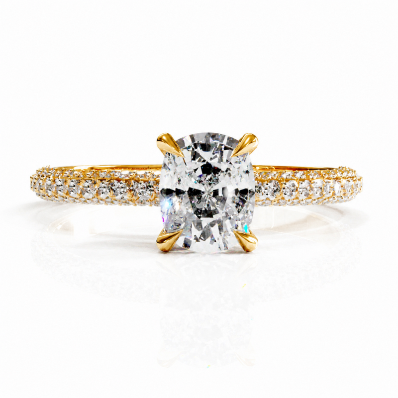 Elongated Cushion Cut Moissanite Hidden Halo Pave Engagement Ring  - Image 1