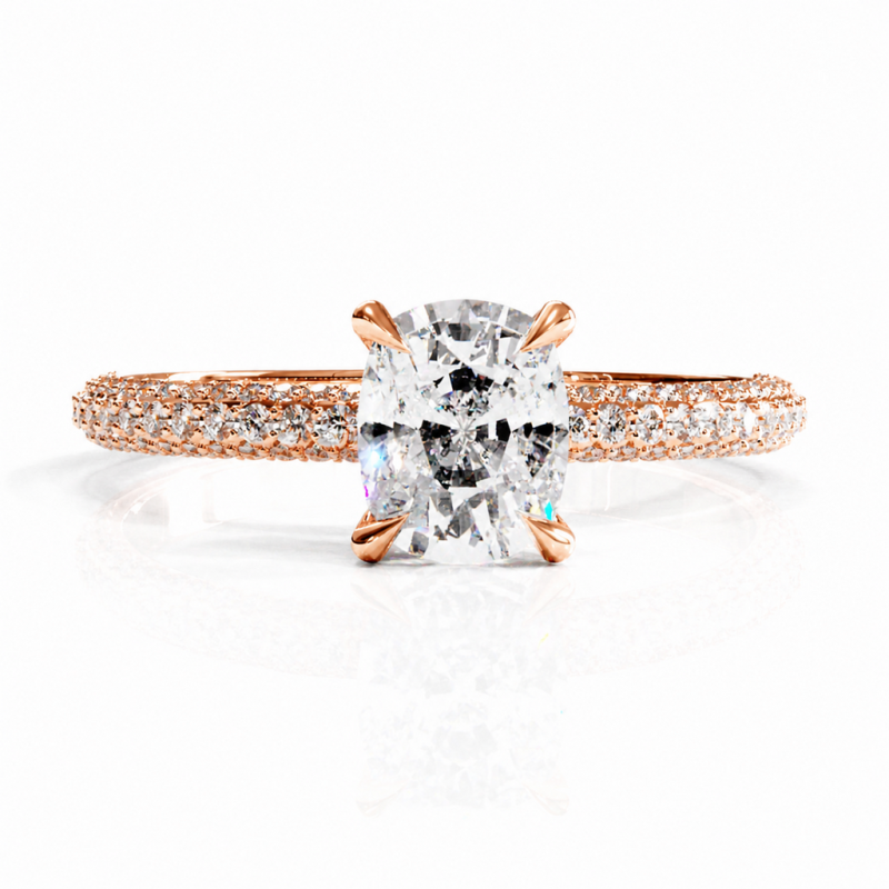 Elongated Cushion Cut Moissanite Hidden Halo Pave Engagement Ring  - Image 2