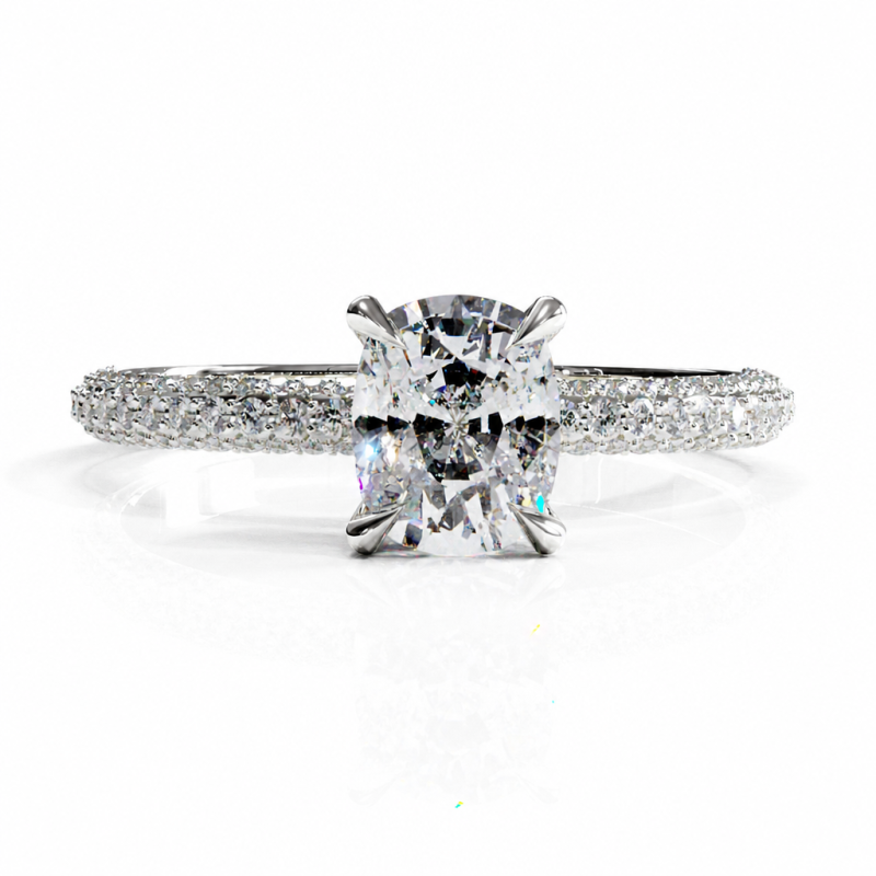 Elongated Cushion Cut Moissanite Hidden Halo Pave Engagement Ring  - Image 3